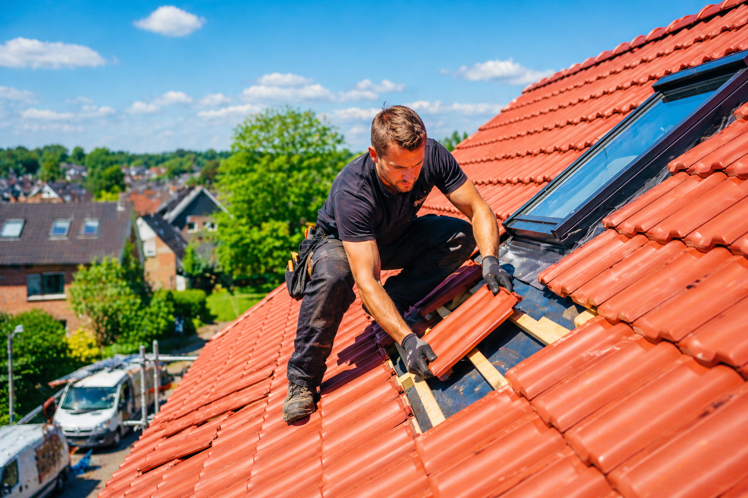 Dakdekker vervangt dakpannen rondom een dakraam